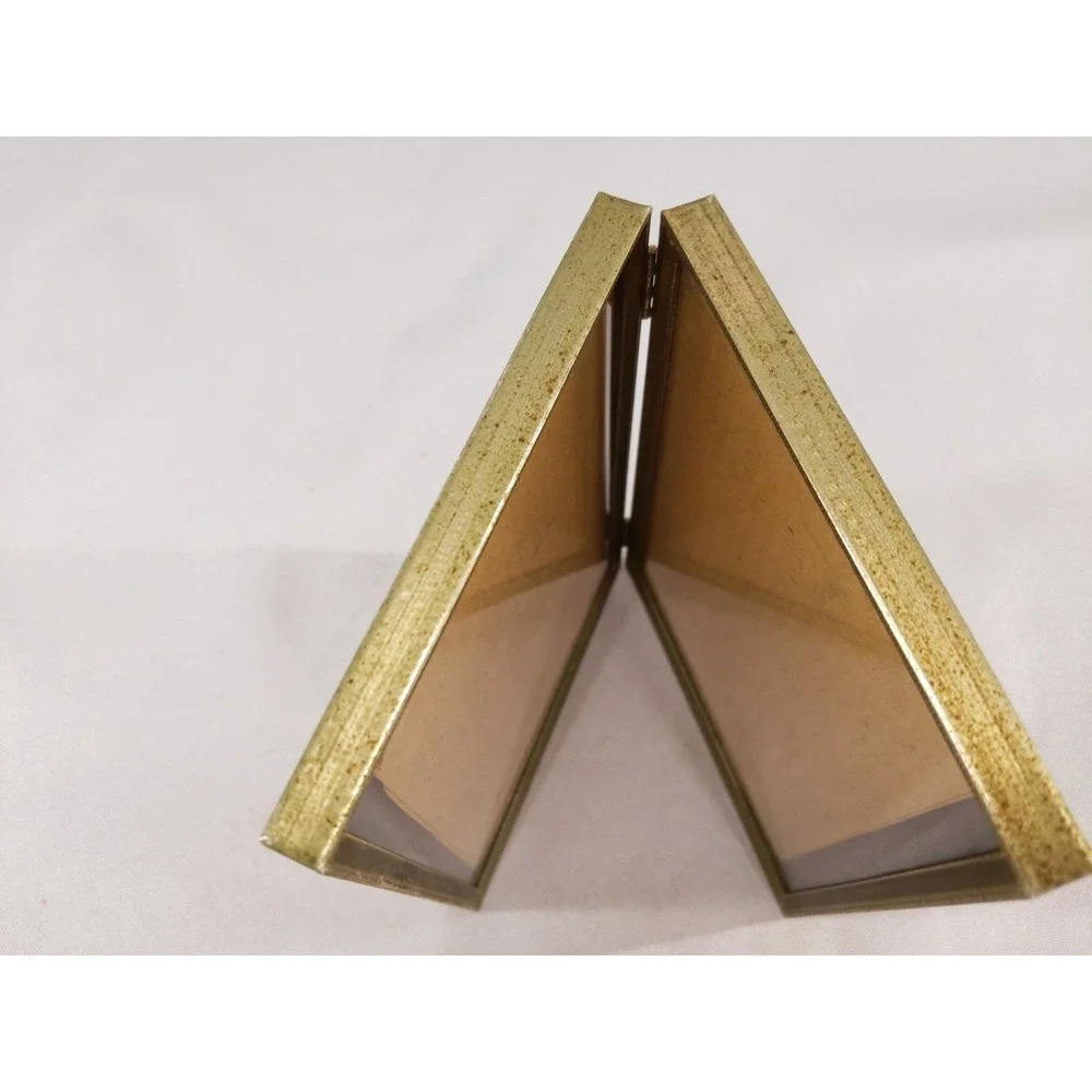 Vintage Folding Double Picture Frame Gold‎ Tone Metal Beaded Edge 5x7 Hinged